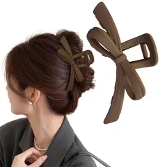Alpha Depot ヘアクリップ 大きめ 韓国風 リボン バンスクリップ 軽量 強力ホールド マット素材 髪留め 髪飾り レディース おしゃれ まとめ髪 ヘアアクセサリー (ダークチョコレート) [ダークチョコレート]