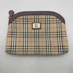 良品　BURBERRY バーバリー　クラッチバッグ　ポーチ　小物入れ　収納　ノバチェック　レザー　ゴールド金具　ヴィンテージ　archive 茶　ブラウン