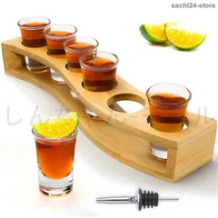 【新品?未使用】 ショットグラスセット 6個- 30 ml /30 cc 且1個つトレイ 酒器セット ミニショットガラス ヘビーベース、ウイスキーグラス