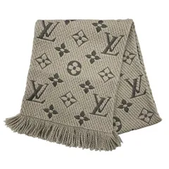 ☆E4912 ルイヴィトン マフラー エシャルプ・ロゴマニア 413287 ウール シルク モノグラム ブラウン LOUIS VUITTON