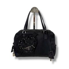 プラダ PRADA イブニングハート ビジューハンドバッグ がま口 袋付き