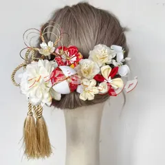 2点セット 髪飾り 水引 オーガンジー リボン 編みおろし 結婚式 成人式 卒業式 卒園式 袴 着物 白無垢 前撮り ツインテール ゴールド ヘアピン 造花 ドライフラワー ママ振り 浴衣 qd1277