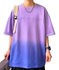 [Four leaf] お洒落にキマる メンズ Tシャツ 半袖 グラデーション ストレッチ 速乾 夏服 ティーシャツ シャツ カットソー トップス ゆったり オーバーサイズ 五分袖 春 夏 春夏 (JP, アルファベット, L, パープル [パープル] [L]