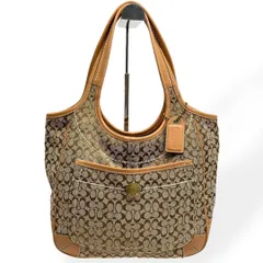 美品　COACH コーチ　トートバッグ　肩掛け　シグネチャー　レザー　キャンバス