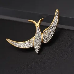 L946 ブローチ バード ラインストーン ゴールド デザイン コスチュームジュエリー