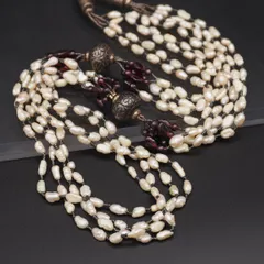 L844 淡水真珠 パール ガーネット ネックレス 4連 シルバー ヴィンテージ デザイン 6月8月誕生石