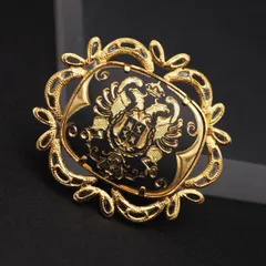 L704 金工 象嵌 ブローチ ダマスキナード 双頭の鷲 ハプスブルク ゴールド デザイン