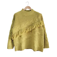 AMERICAN HOLIC アメリカンホリック フリンジ切替ケーブルニット マスタード L レディース ゆったり デザインニット