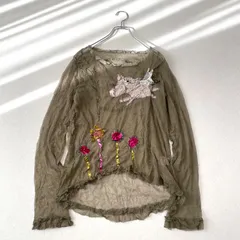 アルベロベロ OLLEBOREBLA ブタさん パッチワーク 皴 ワッシャー加工 シアー素材 カットソー トップス ブラウスのサムネイル