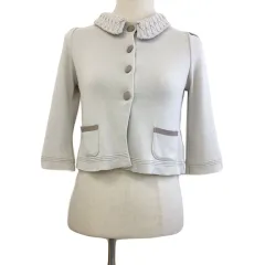 エル ELLE カーディガン ジャケット ニット 無地 ショート丈 2WAY 七分袖 38 グレー ベージュ