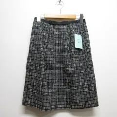 トッカ TOCCA ラメ ツイード チェック セミタイト スカート 0 黒 ブラック 裏地付き 日本製 タグ付き