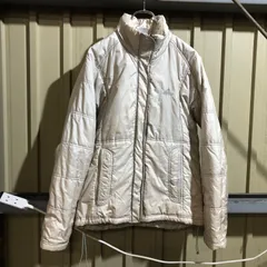 1338 adidas ダウンジャケット アイボリー L アディダス ワンポイント 刺繍ロゴ フルジップ 古着卸 アメリカ仕入