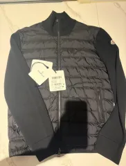 24fwモンクレール ブラック ダウン ニット カーディガン L