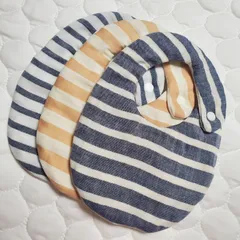 スタイ　ボーダーセット　3枚組　送料185円で8枚前後同梱出来ます！　シンプル　リバーシブル　ふわふわ厚手　よだれかけ　No.6103