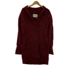 Rope ロペ ウール ケーブル編みカーディガン sizeM/レッド×ブラック