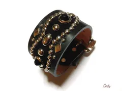 40mm スタッズリストバンド 【CSW-40M-005】 スタッズブレス 茶芯 レザーブレス リストバンド 極上 本革 ロック ロカビリー パンク ビンテージ バイカー アメカジ スタッズベルト