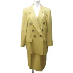 レリアン Leilian 大きいサイズ セットアップ スカートスーツ ウール テーラードジャケット ダブル 飾ボタン 13+ 約XXL 黄 イエロー 系 IBO85 1224