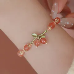 ガラス風ビーズ チェリー ピンク ゴールド ブレスレット 可愛い 韓国アクセ