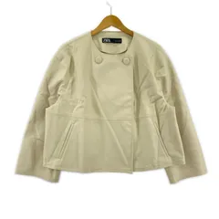 ZARA ザラ ノーカラー フェイクレザージャケット sizeEUR L/アイボリー