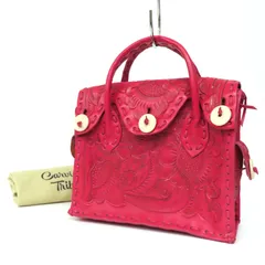 WK25539 極美品 CARVING TRIBES カービングトライブス トートバッグ ハンドバッグ カービングレザー 総柄 ピンクレッド