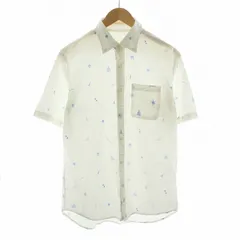 ドゥクラッセ DoCLASSE ボタンダウンシャツ 半袖 総柄 L ホワイト ブルー 55222189 /NQ