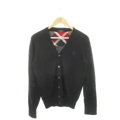 ブラックレーベルクレストブリッジ BLACK LABEL CRESTBRIDGE ニットカーディガン Vネック 長袖 ウール ロゴ刺繍 L 黒 ブラック /AH8 ■GY18