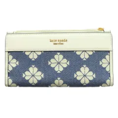 ケイトスペード KATE SPADE ジップスリムウォレット 財布 スペード フラワー ツートーン キャンバス 白 ホワイト 紺 ネイビー KB510 /SS ■OS