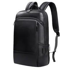 [Achiyu] ビジネスリュック 革 リュック バックパック リュックサック 本革 牛革 レザー 軽量 薄型 大容量 マチ拡張 17インチ PC 多機能 USB充電ポート 防水 撥水加工 通勤 出張 旅行 通学 メンズ 人気 おしゃれ ブラック