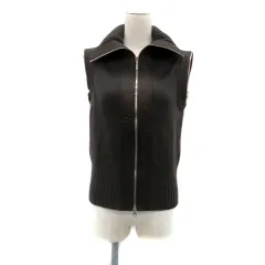 エヴェックス バイ クリツィア EVEX by KRIZIA ニットベスト ステンカラー ミドル丈 ダブルジップ 40 L 茶色 ブラウン /HO6