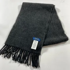 ★ POLO RALPH LAUREN ポロ・ラルフローレン マフラー リバーシブル チェック柄 ダークグレー ロゴ イタリア製  現状品 0.11kg