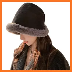 【新品】 [JK Home] 小顔効果 アジア頭型に向け 深め被る 防寒 バケットハット フェイクファー付き モコモコ 帽子 大きいサイズ 防寒帽 レディース 秋冬 ブラック 1