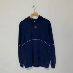 アディダス ヴィンテージ ネイビー オレンジ 蛍光 ロゴ フーディー Tシャツ トレフォイル XL