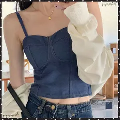 デニム風キャミ ビスチェ バックレース レディース デニム 3色 インナーキャミソール ビスチェ カップ付き ノースリーブ キャミ クロップド トップス ブラ付き インナー 着やせビスチェ無地 夏服へそ出しキャミ