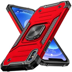 iPhone XS 用 ケース iPhone X 用 ケース リング付き 耐衝撃 PC 衝撃吸収 米軍MIL規格 車載ホルダー対応 全面保護 アイフォン XS/X 用 薄型 軽量 スタンド機能 TPU カメラ保護 携帯カバー 人気 レッド XLT110-KM-