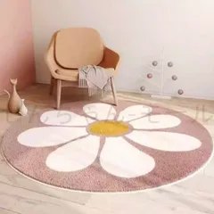 【新品?未使用】 ラグ マット ソフトイミテーションカシミア素材ラウンドマット 1000g 平方メートル 滑り止め 洗濯機洗い可 花柄デザイン 