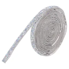 uxcell ラインストーンリボン 3ヤード 幅10 mm 水晶自己粘着ラインストーンリボン ダイヤモンドストリップ カット可能 装飾 クラフト 車用衣料化粧 DIYデコレーション シルバーホワイトAB