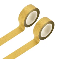 uxcell 2ロール グリッターウォッシュテープ0.6インチ×11ヤード装飾テープカラーマスキングテープクラフトウォッシュテープDIYクラフト ギフトラッピング スク ラップブック パーティー装飾 金色
