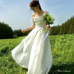 ウェディングドレス ロングドレス Aラインドレス オーガンジー ノースリーブ ワンピース 二次会 結婚式 前撮り ブライダル 花嫁 ウエディン