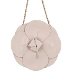 シャネル チェーンポシェット カメリア ココマーク サテン ラムスキン CHANEL ハンドバッグ