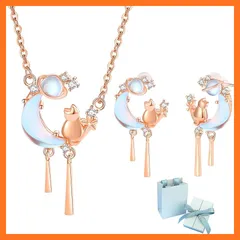 【新品】 「シルバーサンダー」ピアス ネックレス レディース 女性 揺れるペンダント 可愛い 猫 18金 ピンクゴルード 金属アレルギー対応 誕生日 入学 卒業式 女性 結婚記念日 お祝い 人気プレゼント ジュエリーボックス付き 0