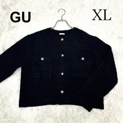 【極美品】GU ダブルポケット ニットジャケット(長袖) XLブラック　黒　金ボタン
