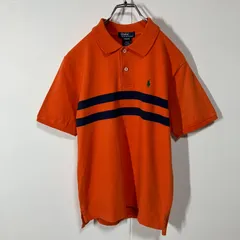 Polo by Ralph Lauren ポロバイラルフローレン ロゴ 刺繍 ライン 天竺 半袖 ポロシャツ オレンジ ネイビー M(12/14)
