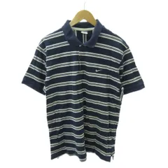 ナイキ NIKE ポロシャツ ボーダー スウォッシュ ロゴ 刺繍 半袖 XL 紺 白 ネイビー ホワイト 1225 ■YHS13