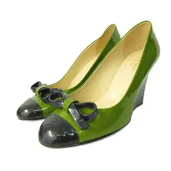 ケイトスペード KATE SPADE パンプス シューズ ウェッジソール ハイヒール パテントレザー 7.5 緑 黒 グリーン ブラック 1222 ■YHS3