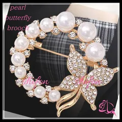 パール調 バタフライ 蝶 ブローチ アンティーク フォーマル 卒業式 入学式 アクセサリー