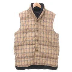アクアスキュータム AQUASCUTUM ダウンベスト ロゴ刺繍 チェック 千鳥格子 総柄 M ベージュ 青 ブルー /YJ