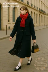 希少 BURBERRY 80's 90's イングランド製 フーディ ダッフルコート ロング SPECIALITY DUFFLE COATING 高級ライン ネイビー