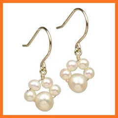 【新品】 [四葉のクローバー] パール ピアス 揺れるピアス 真珠 10k K10 ゴールド 10金 猫 ネコ 犬 フックピアス 6月 誕生石 レディース 女性 ：Ma716 1