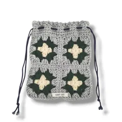 クロシェ巾着 / ライトグレー×ネイビー