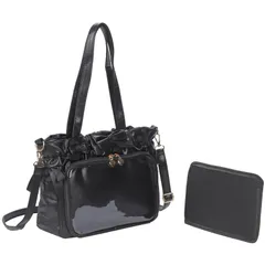 【人気商品】人気 おしゃれ かわいい フリル リボン かばん 鞄 ぬいぐるみ ちびぬい シート ぬい いたば いたばっく 白 黒 可愛い 痛バック 2WAY 付属 トートバッグ ショルダーバッグ 推し活バッグ トート 痛バ ショルダー 痛バッグ [ハルジオ]